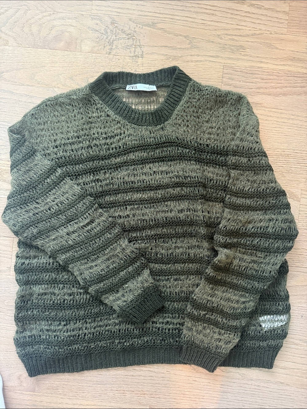 Zara Olive Green Knit Crewneck Sweater -